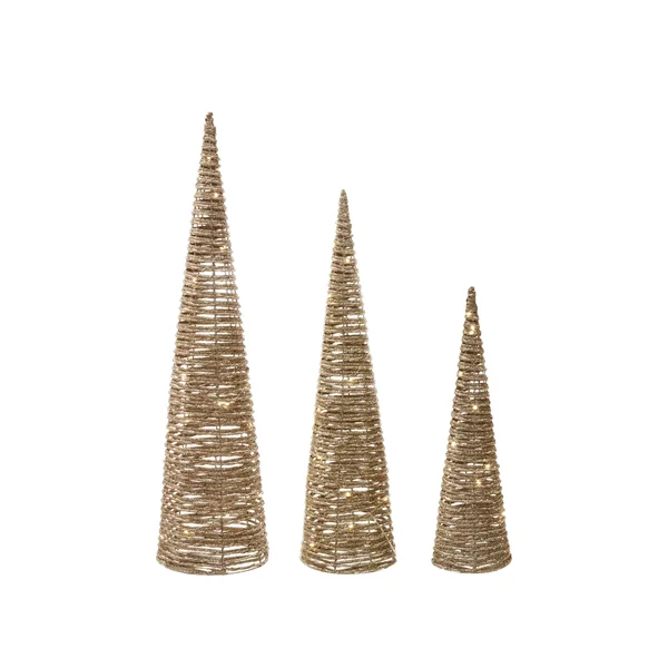 Set of 3 Christmas Decorations LED TUELSO Christmas Tree 60/80/100 cm Gold