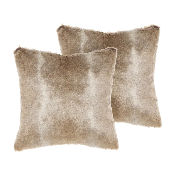 Set van 2 sierkussens HORDEUM Nepbont 45 x 45 cm Lichtbruin effen