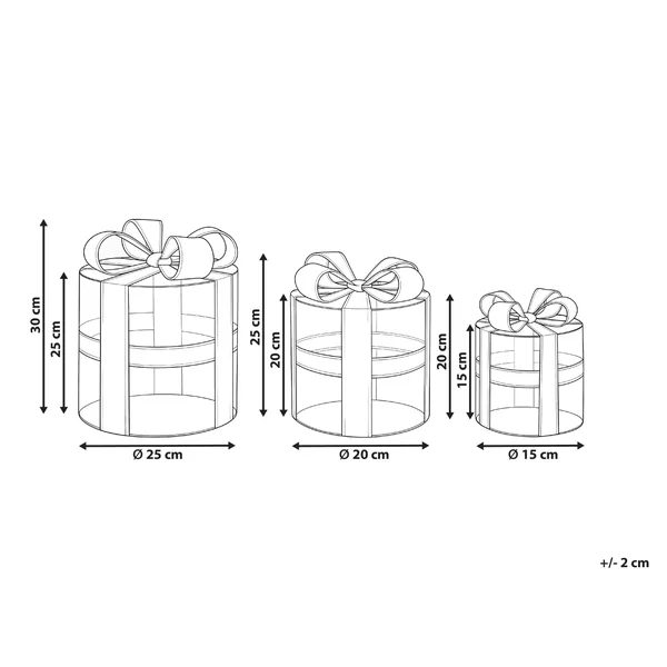 Set van 3 kerstdecoraties LED JULSO Kerstcadeaus 20/25/30 cm Zilver