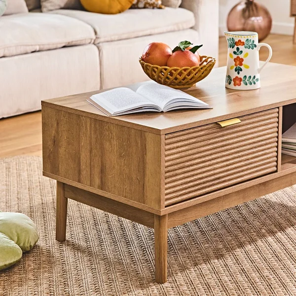 Table basse en bois 1 tiroir 1 niche 100x50cm - Tiphaine
