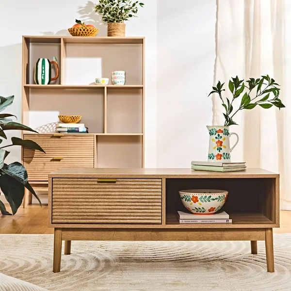Table basse en bois 1 tiroir 1 niche 100x50cm - Tiphaine