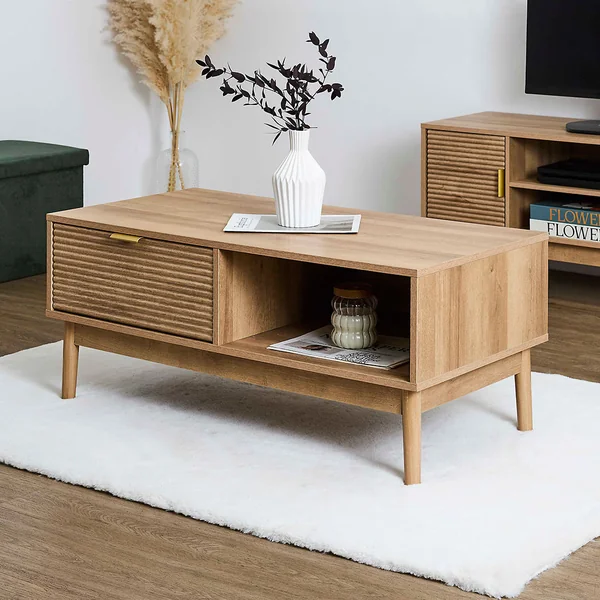 Table basse en bois 1 tiroir 1 niche 100x50cm - Tiphaine