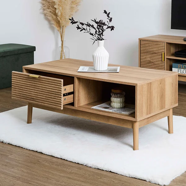 Table basse en bois 1 tiroir 1 niche 100x50cm - Tiphaine
