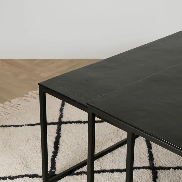 Table basse gigogne carrée (lot de 3) en fer noir - Felia