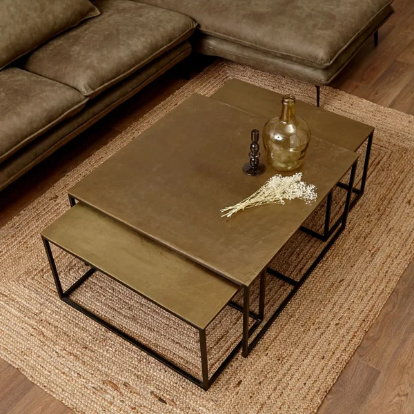 Table basse gigogne (lot de 3) en fer doré - Félia