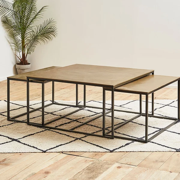 Table basse gigogne (lot de 3) en fer doré - Félia