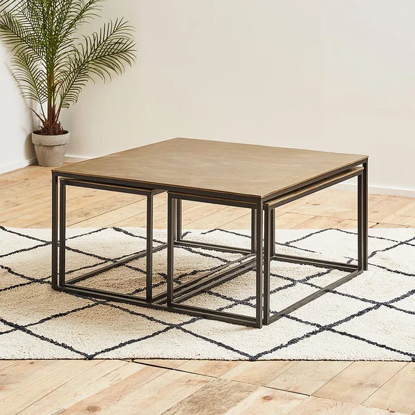 Table basse gigogne (lot de 3) en fer doré - Félia