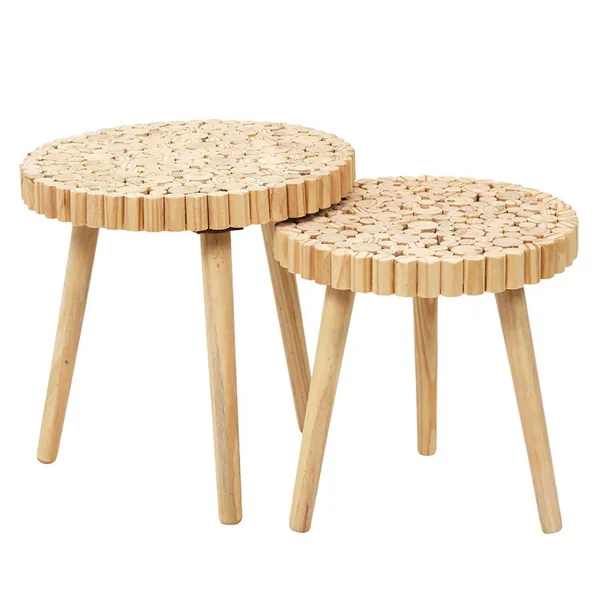Table basse gigogne ronde (lot de 2) en bois de pin - Rubin