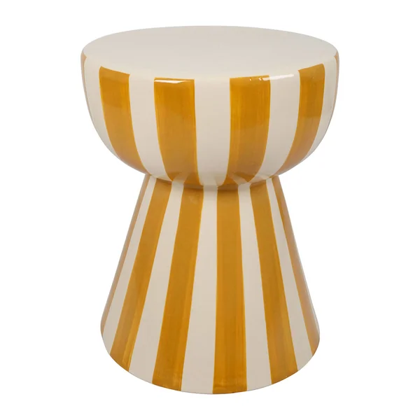 Table d'appoint ronde en grès rayé moutarde et blanc d33cm - Artist