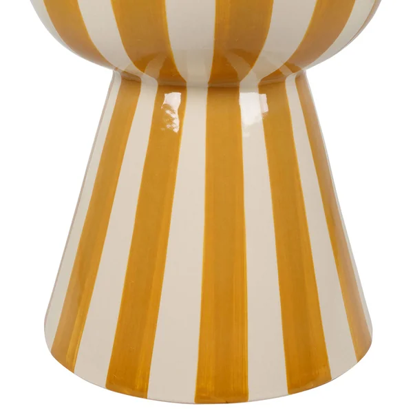 Table d'appoint ronde en grès rayé moutarde et blanc d33cm - Artist