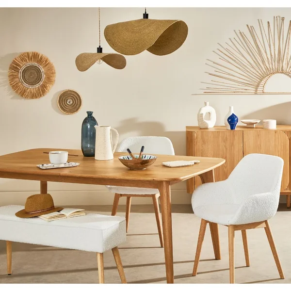 Table de repas avec allonge intégrée en chene naturel 180(+50)x100xh76cm - Sublime