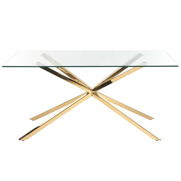 Table de repas CORA Doré 160 cm 90 cm Verre de sécurité