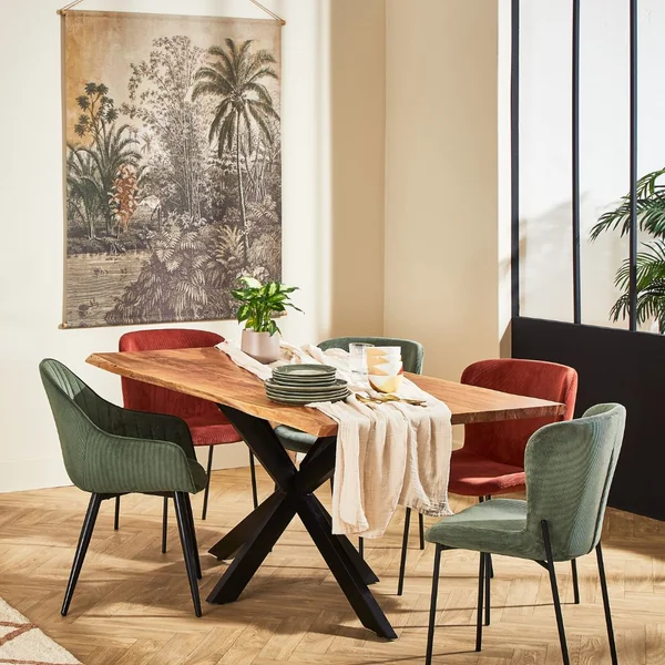 Table de repas en acacia et pieds en fer noir 180x90cm - Brooklyn