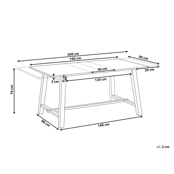 Table de salle à manger extensible BARNES Frêne clair 160/200 cm 90 cm