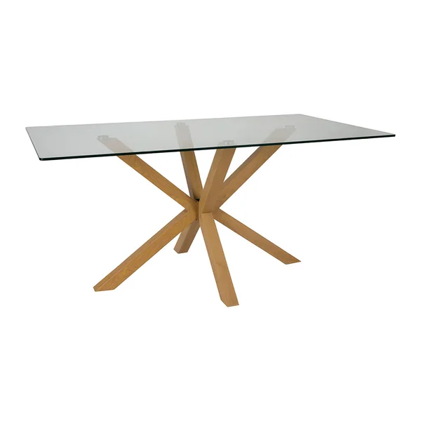Table à manger en verre trempé et métal naturel 180x90cm - Adela