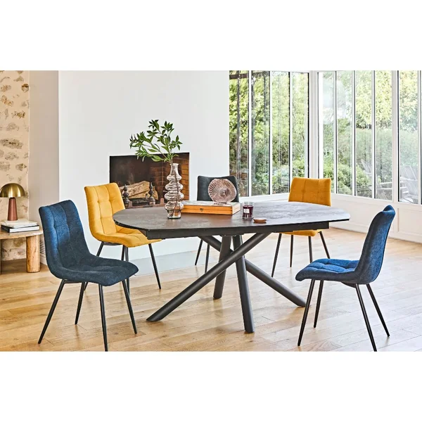 Table à manger extensible en céramique bronze et métal noir 180(+77)x110cm - Vigo