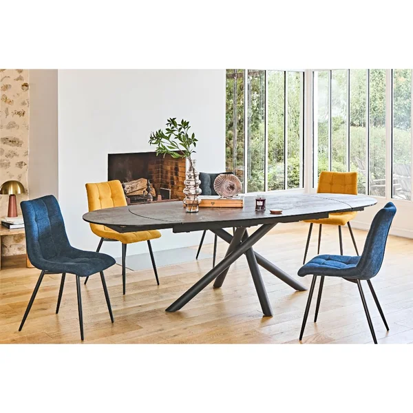 Table à manger extensible en céramique bronze et métal noir 180(+77)x110cm - Vigo