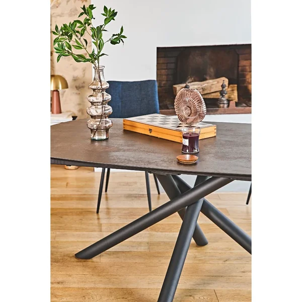 Table à manger extensible en céramique bronze et métal noir 180(+77)x110cm - Vigo