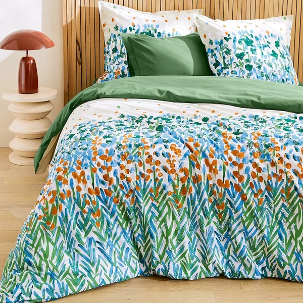 Taie de traversin 140x43 cm en 100% coton ÉVASION Vert fougère