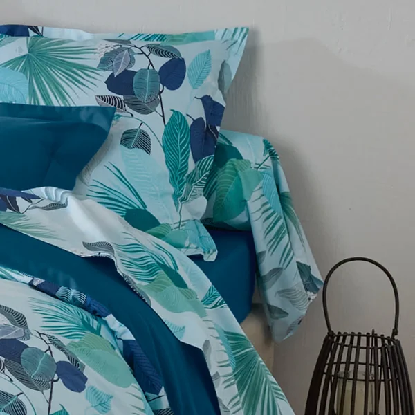 Taie de traversin 140x43 cm percale de coton MOOREA PACIFIC bleu/vert