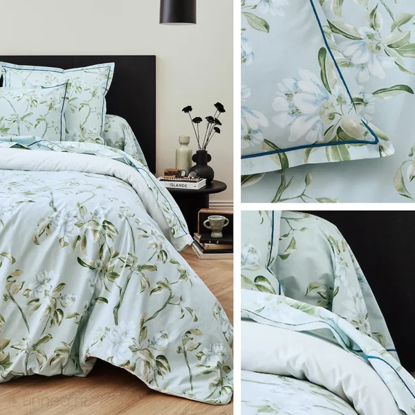 Taie de traversin 200x43 cm percale 100% coton ELÉNA vert Nil