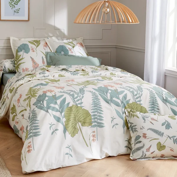 Taie de traversin 200x43 cm percale 100 % coton FÉÉRIE Blanc sauge