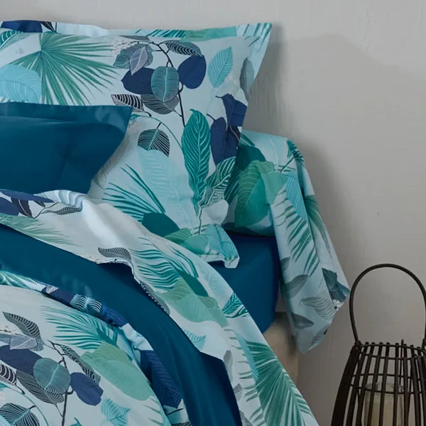 Taie de traversin 240x43 cm percale de coton MOOREA PACIFIC bleu/vert