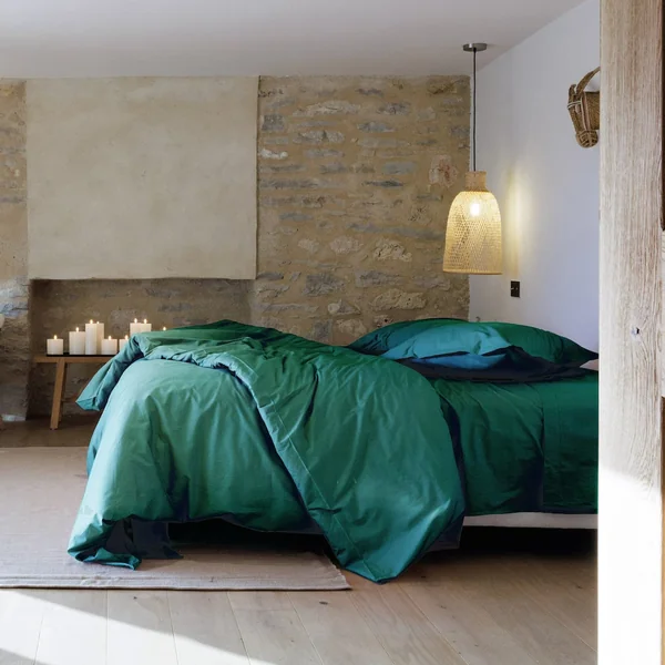 Taie de traversin 43x190 cm percale de coton MANOIR vert Canard