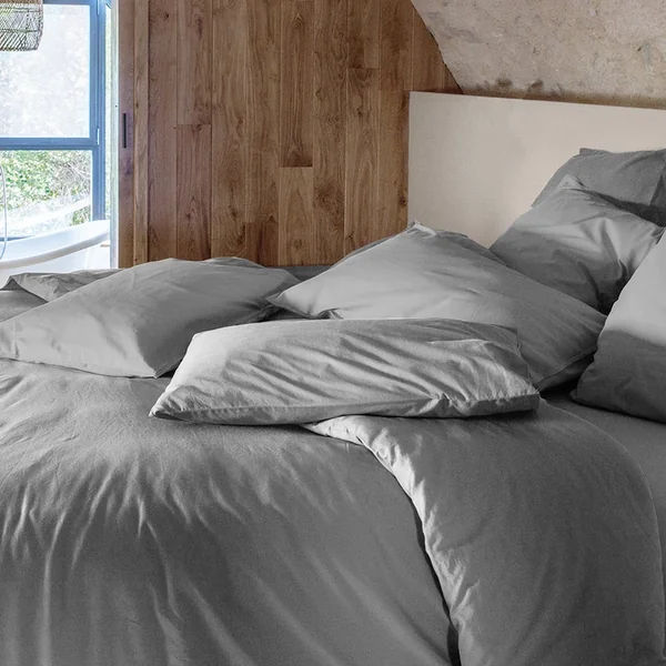 Taie de traversin PALACE pur coton lavé 195x43 cm uni gris acier