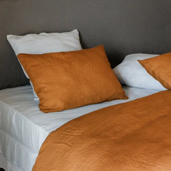 Taie de traversin uni 195X43 cm lin lavé SONATE orange Terre cuite