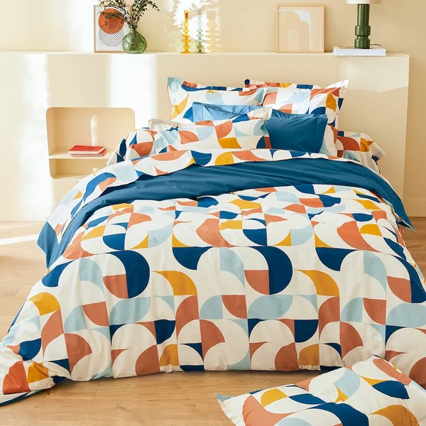 Taie d'oreiller 50x70 cm percale de coton MODULO bleu cobalt