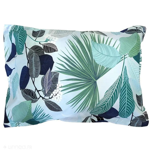 Taie d'oreiller 50x70 cm percale de coton MOOREA PACIFIC bleu/vert
