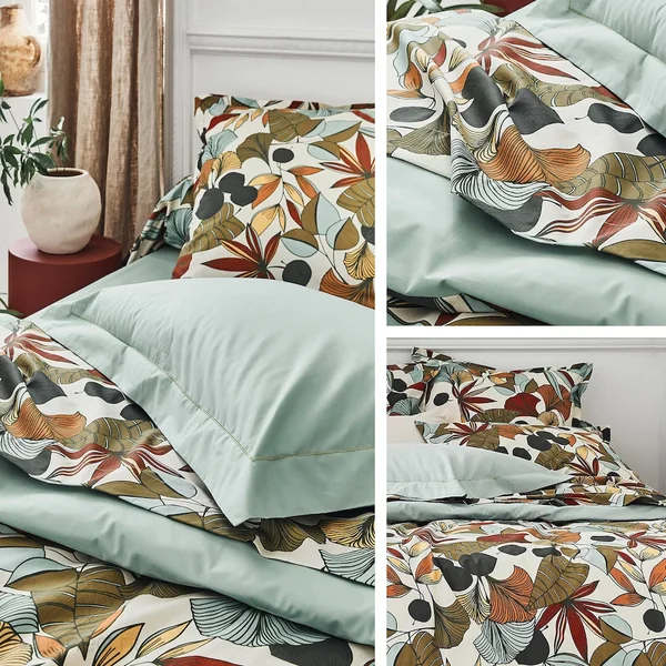 Taie d'oreiller 65x65 cm percale 100% coton CASCADE vert Sauge