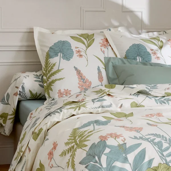 Taie d'oreiller 65x65 cm percale 100% coton FÉÉRIE Blanc sauge