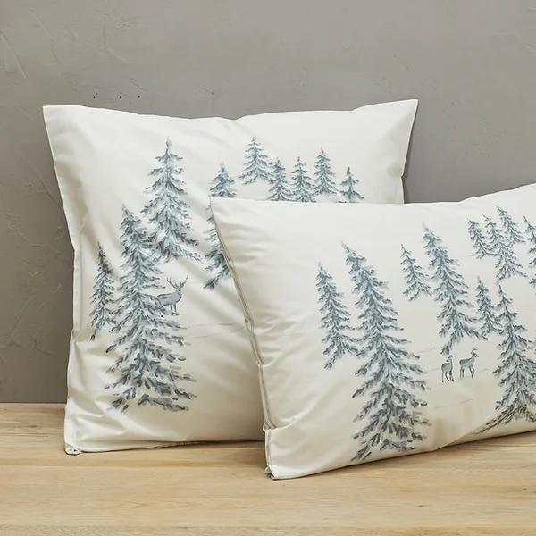 Taie d'oreiller 65x65 cm percale RÉCIT D'HIVER paysage nordique