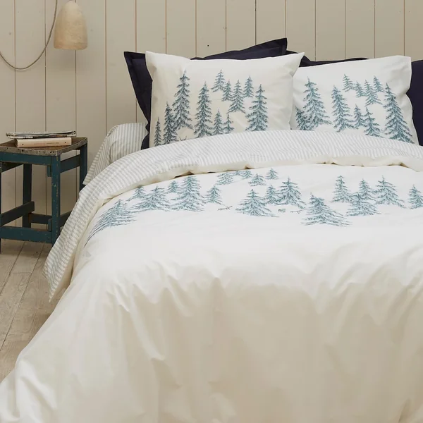 Taie d'oreiller 65x65 cm percale RÉCIT D'HIVER paysage nordique