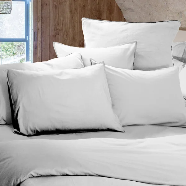 Taie d'oreiller PALACE pur coton lavé 50x70 cm uni blanc neige