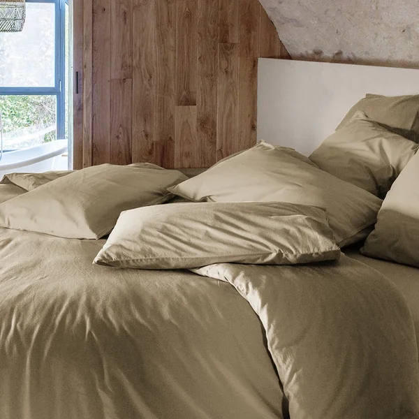 Taie d'oreiller PALACE pur coton lavé 65x65 cm uni marron camel