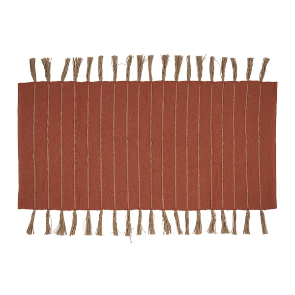 Tapis à franges en coton et jute terracotta 140x70cm - Kolore
