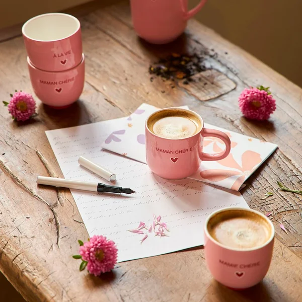 Tasse à café en céramique rose et rouge 18cl - Douce amour