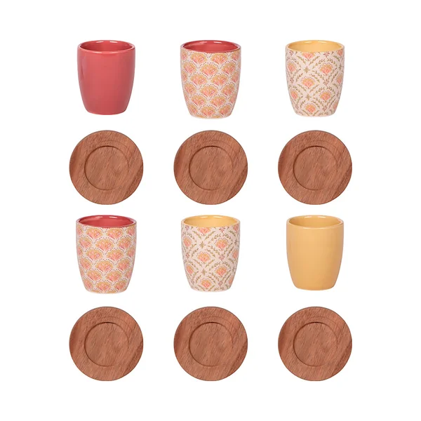 Tasses et sous-tasses x4 en grès multicolore 10cl - Rangoli