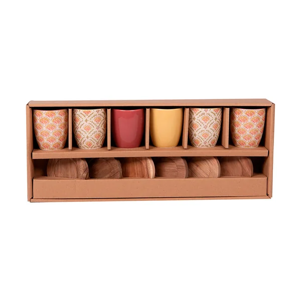 Tasses et sous-tasses x4 en grès multicolore 10cl - Rangoli