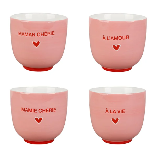 Tasses à café x4 en céramique rose et rouge 15cl - Douce amour