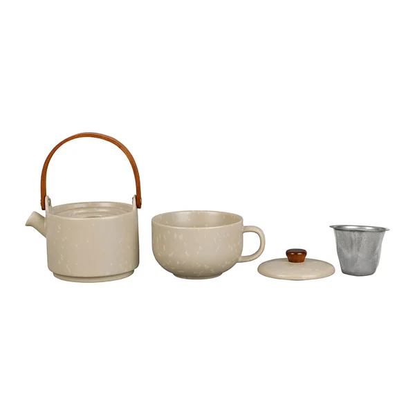 Théière solitaire en grès grège mat moucheté avec filtre 40cl - Klosen