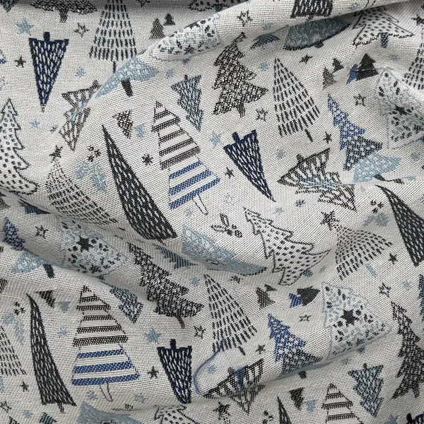 Tissu mixte tissé teint motif festif esprit noël CELEBRATION bleu Ciel