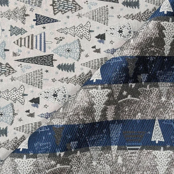Tissu mixte tissé teint motif festif esprit noël CELEBRATION bleu Ciel