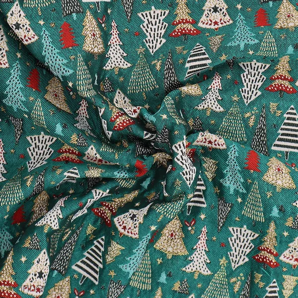 Tissu mixte tissé teint motif festif esprit noël CELEBRATION vert Epicea