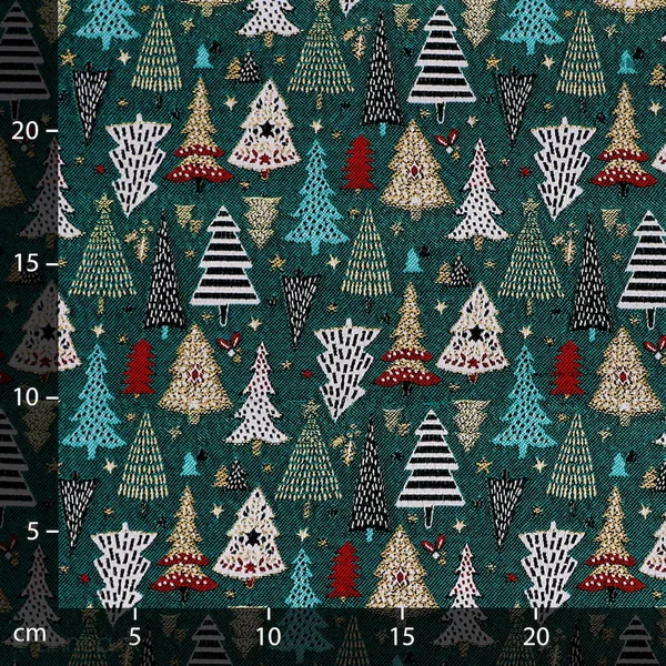 Tissu mixte tissé teint motif festif esprit noël CELEBRATION vert Epicea