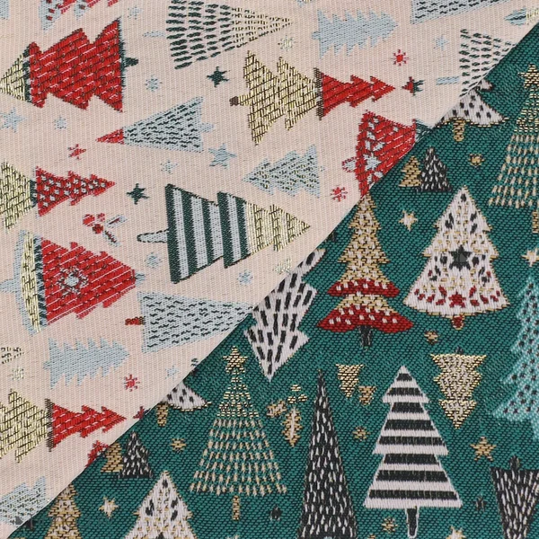 Tissu mixte tissé teint motif festif esprit noël CELEBRATION vert Epicea