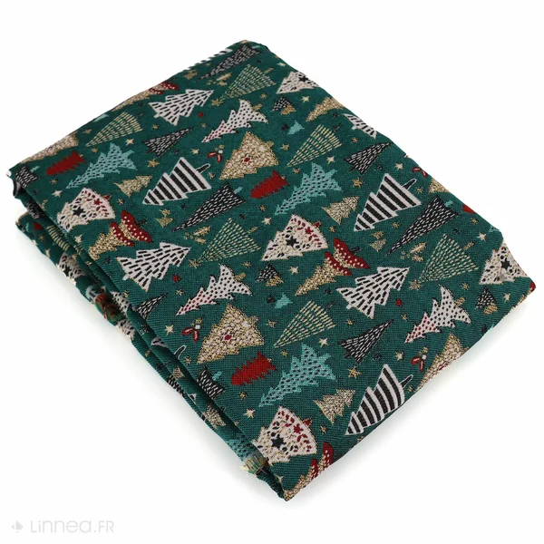 Tissu mixte tissé teint motif festif esprit noël CELEBRATION vert Epicea
